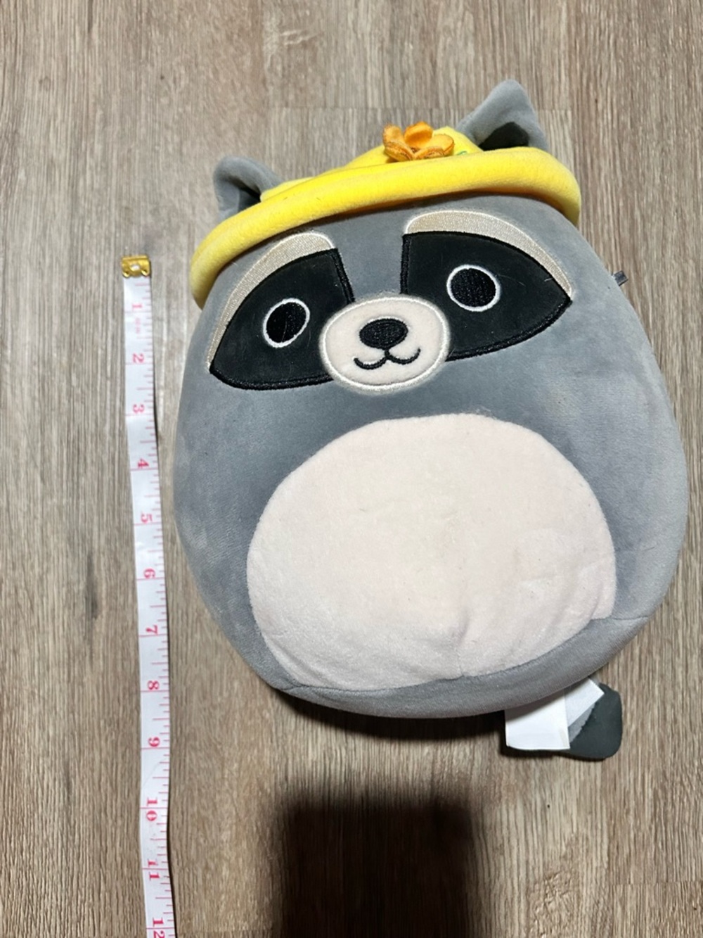Squishmallows Gray Raccoon Plush with Yellow Hat